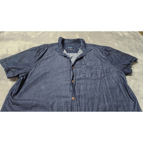 prAna Mens XL Short Sleeve Navy Blue 100% Organic Cotton Button Up Shirt - Picture 2 of 10